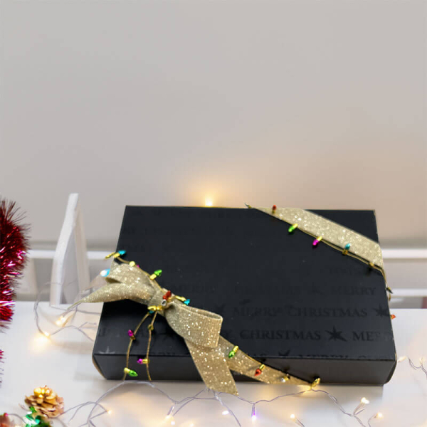 Geschenkband, Faux light Kordel in gold mit farbigen kleinen Tannenbaumlichter, style